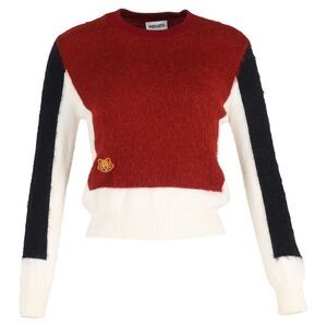Kenzo Tiger Patch Colour-Block Knit Sweater in Red Wool